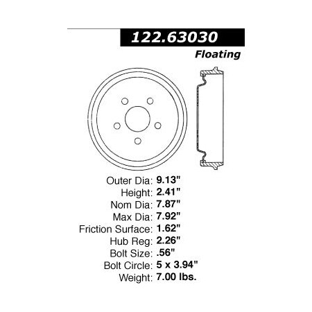 Centric Parts Premium Brake Drum, 122.63030 122.63030